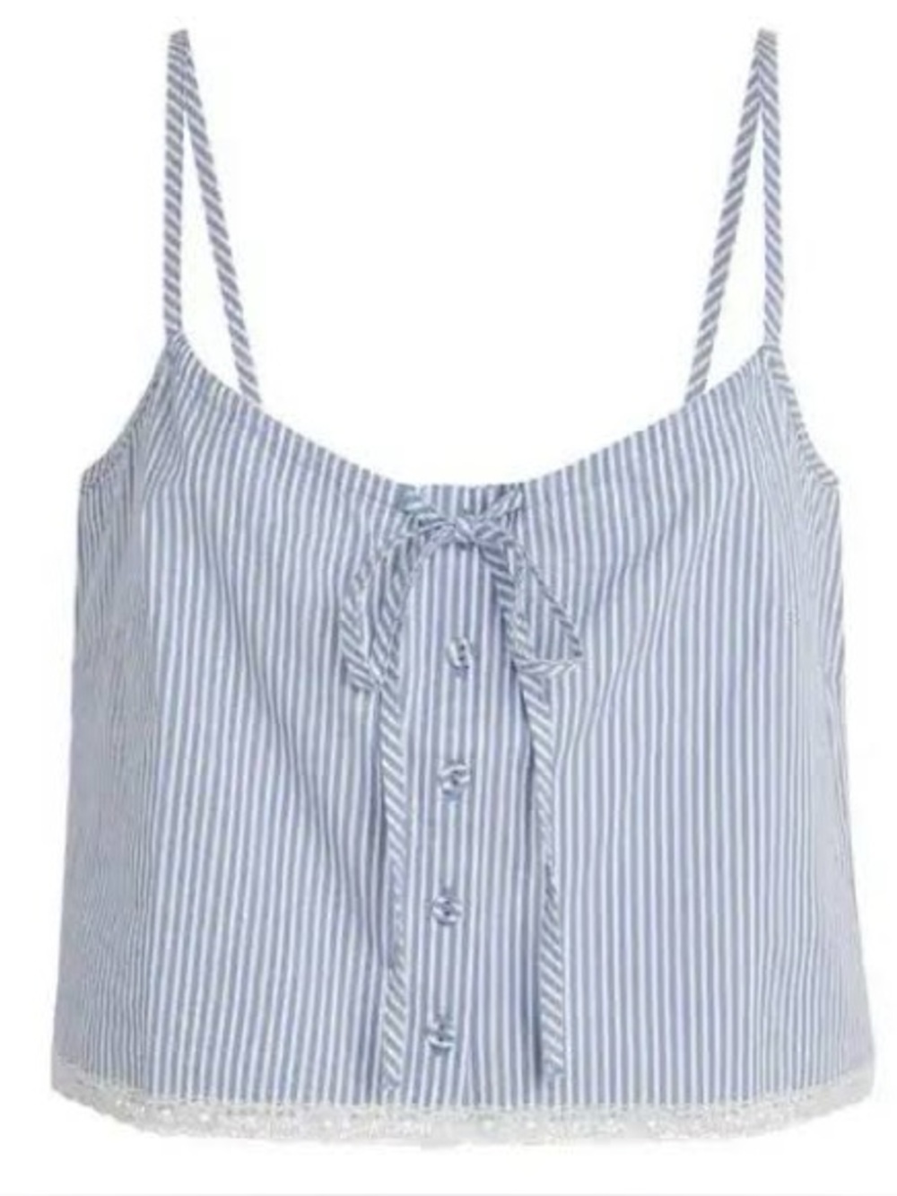 SKIMS Blue and White Striped Button-Front Crop Top